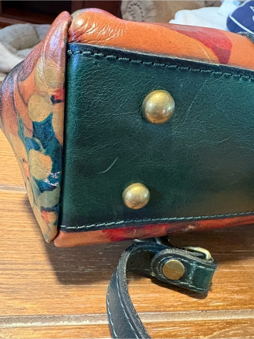 Patricia Nash Multi-Color Floral Leather Frame Satchel with Black Trim